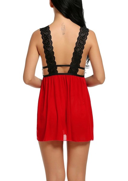 Kadın Kırmızı Dantelli Sırtı Açık Gecelik modelleri