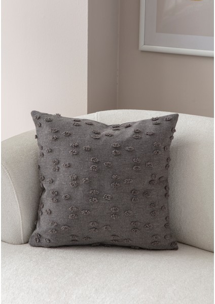 Nokta Desenli Punch Işlemeli Keten Kırlent Kılıfı 43X43CM, Dekoratif Kırlent Kılıfı