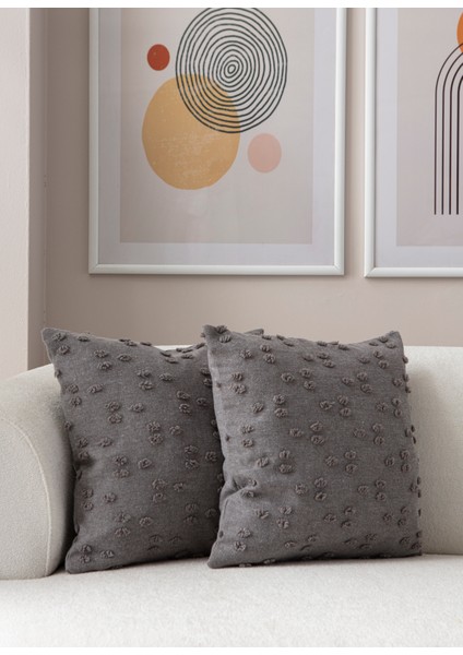 Nokta Desenli Punch Işlemeli Keten Kırlent Kılıfı 43X43CM, Dekoratif Kırlent Kılıfı indirimleri