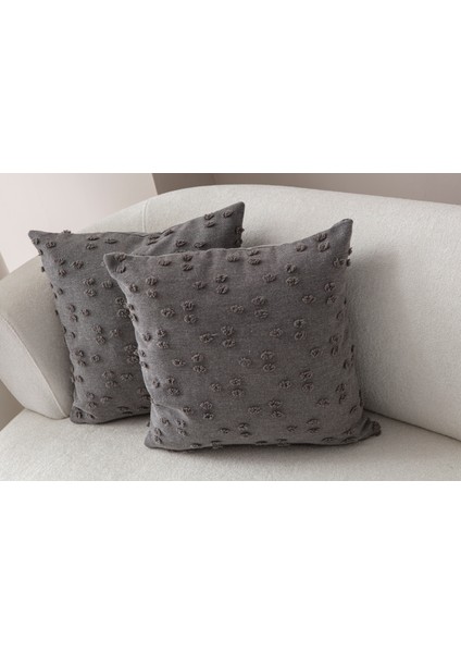 Nokta Desenli Punch Işlemeli Keten Kırlent Kılıfı 43X43CM, Dekoratif Kırlent Kılıfı