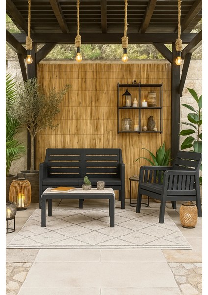 Lara Mindersiz / 2 1 S Bahçe Takımı Balkon - Bahçe - Teras Mobilyası / Antrasit