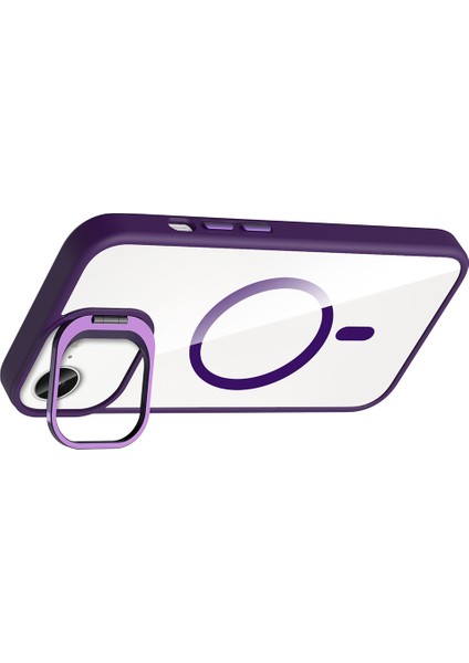 iPhone 16E Kılıf Standlı ve Kamera Lens Hediyeli M-Safe Şarj Özellikli Frm Etro Kapak - Lacivert fırsatları