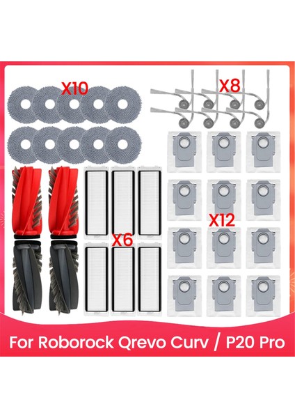 Qrevo Curv / P20 Pro Vakum Aksesuarları Yedek Parçaları Ana Fırça Yan Filtre Toz Torbası Paspas Bezi (Yurt Dışından)