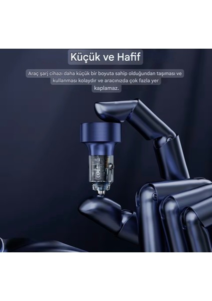 Toocki 60W Yaylı Şarj Kablolu 3 Girişli Type-C ve Usb Hızlı CE+Rohs Lisanslı Orjinal Sağlam Araç Şarjı