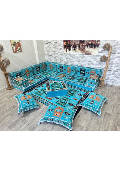 Şark Köşesi Otantik Milas Desenli Sofa Sets Turkuaz modelleri