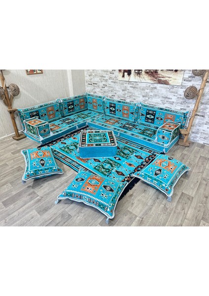 Şark Köşesi Otantik Milas Desenli Sofa Sets Turkuaz fırsatları