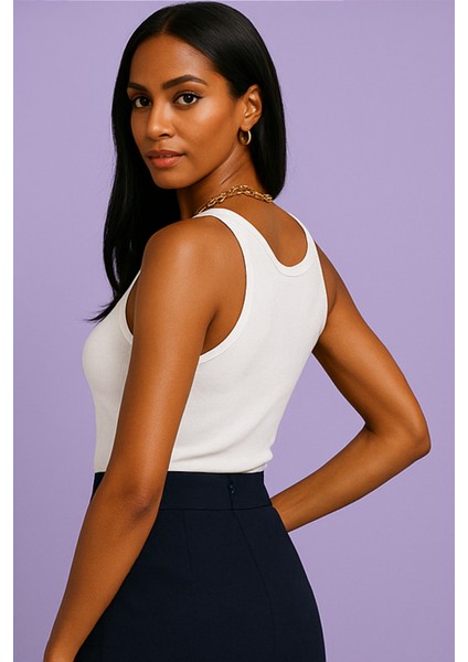 Kadın Premium Fitilli Önü Düğmeli Beyaz Atlet modelleri