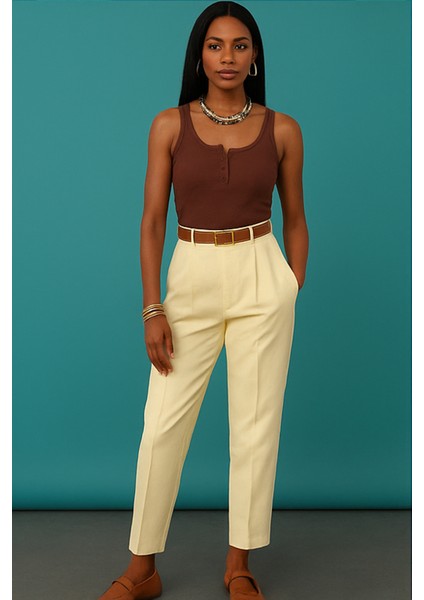 Kadın Premium Fitilli Önü Düğmeli Kahverengi Atlet fiyatları