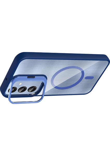 Galaxy A25 Kılıf Standlı ve Kamera Lens Hediyeli M-Safe Şarj Özellikli Frm Etro Kapak - Derin Mor