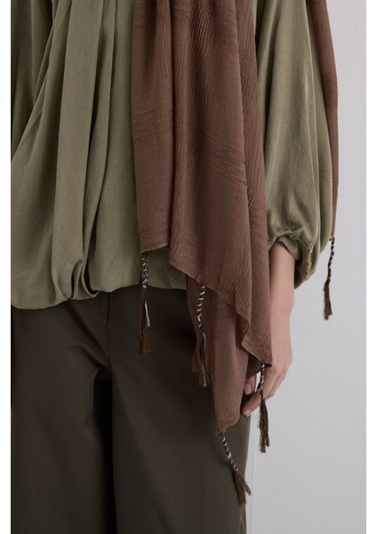 Brıce Kahve Uzun Saçak Püsküllü Pamuklu Şal