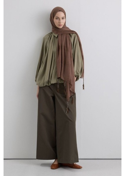 Brıce Kahve Uzun Saçak Püsküllü Pamuklu Şal