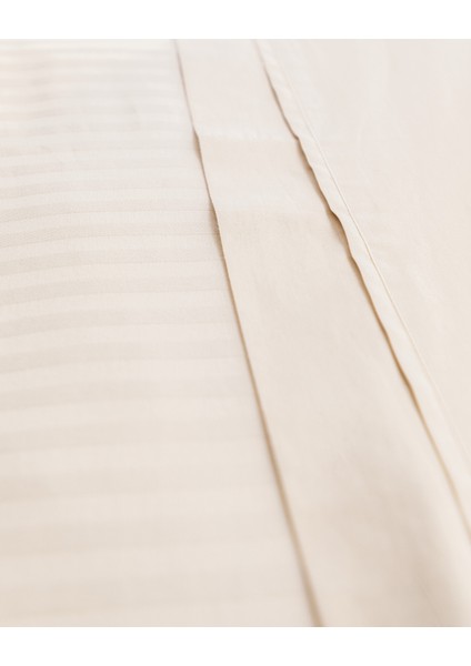 Adrien Çift Kişilik %100 Pamuklu Çizgili Kapaklı Nevresim Takımı - Bej indirimleri