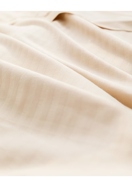 Adrien Çift Kişilik %100 Pamuklu Çizgili Kapaklı Nevresim Takımı - Bej