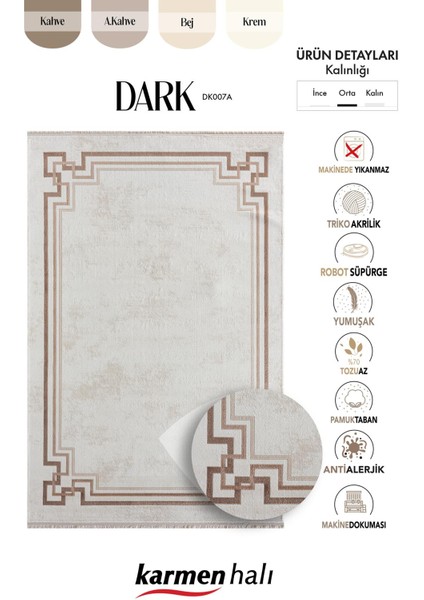 Dark DK007A Beyaz Halı Bej Detaylı Kahverengi Kenar Çerçeveli Akrilik Tozuaz Modern Salon Halısı indirimleri