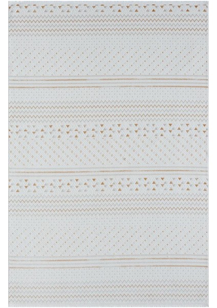 Lotus Plus 08582A Beyaz Halı Bej Kilim Desenli Modern Ince Akrilik Tozuaz Salon Halısı Yatak Odası