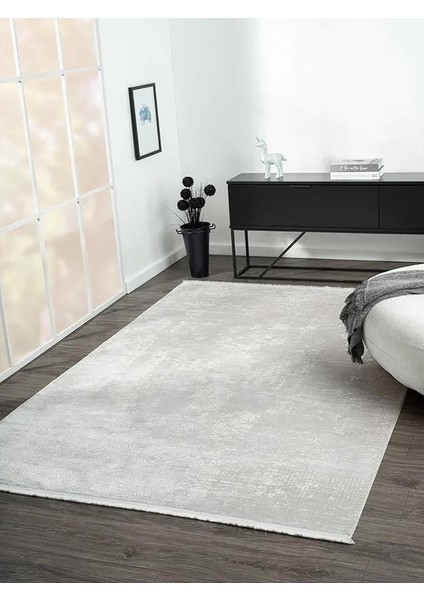 Elegance EG014A Beyaz Halı Sedef Geometrik Detaylı Modern Viskon Doğal Iplik Bambu Halı Tozu Az modelleri