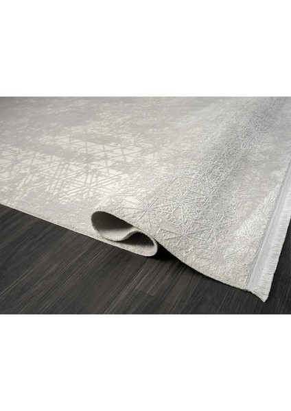 Elegance EG014A Beyaz Halı Sedef Geometrik Detaylı Modern Viskon Doğal Iplik Bambu Halı Tozu Az fırsatları