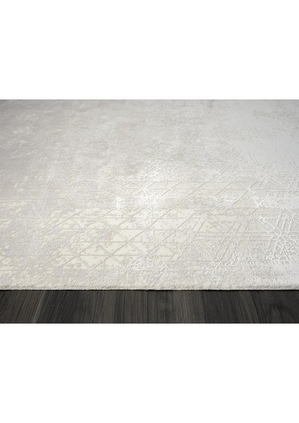 Elegance EG014A Beyaz Halı Sedef Geometrik Detaylı Modern Viskon Doğal Iplik Bambu Halı Tozu Az indirimleri