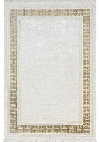 Elegance EG009A Bej Gold Çerçeveli Modern Viskon Doğal Iplik Bambu Tozu Az Salon Halısı