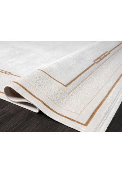 Elit EL006S Krem Gold Detaylı Kenar Çerçeveli Ince Yumuşak Akrilik Tozuaz Modern Salon Halısı fırsatları