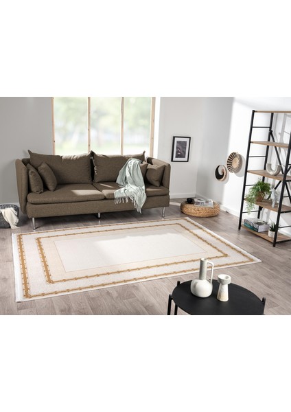 Elit EL001S Krem Halı Gold Kenar Çerçeveli Ince Yumuşak Akrilik Tozuaz Modern Salon Halısı Koridor modelleri