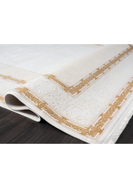 Elit EL001S Krem Halı Gold Kenar Çerçeveli Ince Yumuşak Akrilik Tozuaz Modern Salon Halısı Koridor fırsatları