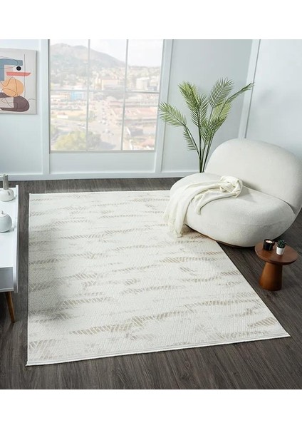 Lotus Plus 08583A Beyaz Halı Bej Detaylı Ince Akrilik Tozuaz Salon Halısı Yatak Odası Halısı Koridor modelleri
