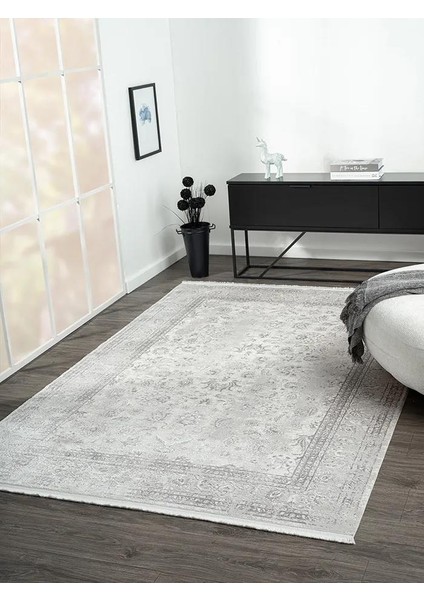 Elegance EG004A Gri Halı Antrasit Modern Klasik Desenli Viskon Doğal Iplik Bambu Halı modelleri