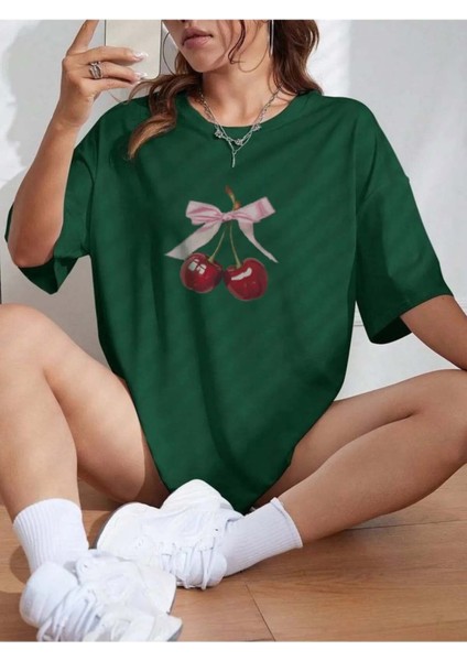 Kiraz Kurdele Özel Tasarım Ön Baskılı Tasarım Tshirt