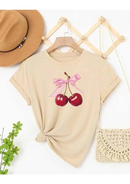 Kiraz Kurdele Özel Tasarım Ön Baskılı Tasarım Tshirt