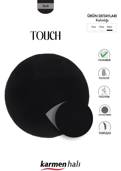 Post Touch TH001D Siyah Halı Post Peluş Kürk Halı Yuvarlak Daire