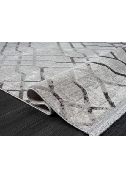 Tokyo 1704 Gri Antrasit Detaylı Geometrik Desen Modern Akrilik Kaymaz Taban Tozuaz fırsatları
