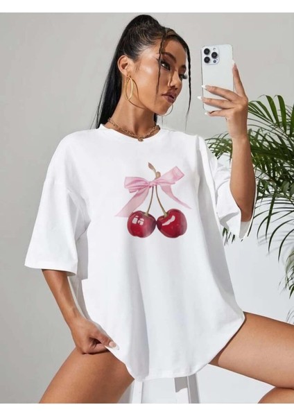 Kiraz Kurdele Özel Tasarım Ön Baskılı Tasarım Tshirt