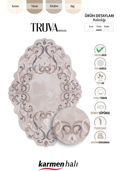 Truva 8362 Özel Kesim Bej Gri Detaylı Kalın Akrilik Tozuaz Modern Salon Halısı Koridor