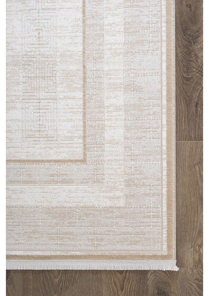 Merit MR011A Krem Halı Vizon Bej Rengi Geometrik Detaylı Ince Yumuşak Akrilik Modern Salon Halısı indirimleri