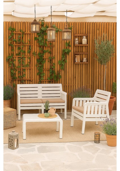 Lara / 2 1 S Bahçe Takımı Balkon - Bahçe - Teras Mobilyası / Beyaz