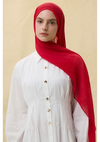Brıce Kırmızı Uzun Saçak Püsküllü Pamuklu Şal