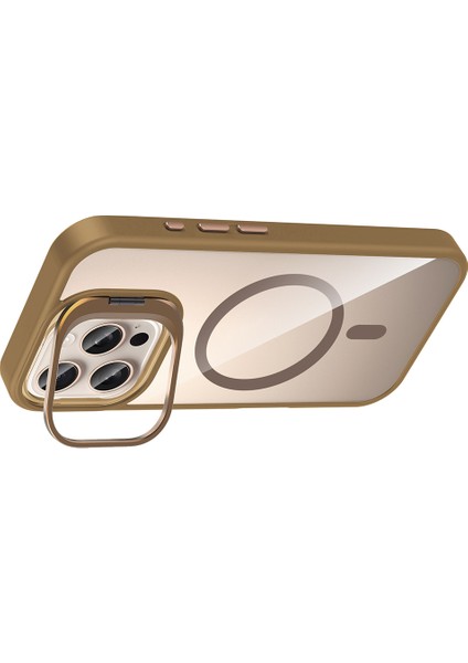 iPhone 16 Pro Max Kılıf Standlı ve Kamera Lens Hediyeli M-Safe Şarj Özellikli Frm Etro Kapak - Gri fırsatları