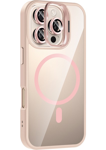 iPhone 16 Pro Max Kılıf Standlı ve Kamera Lens Hediyeli M-Safe Şarj Özellikli Frm Etro Kapak - Gri indirimleri