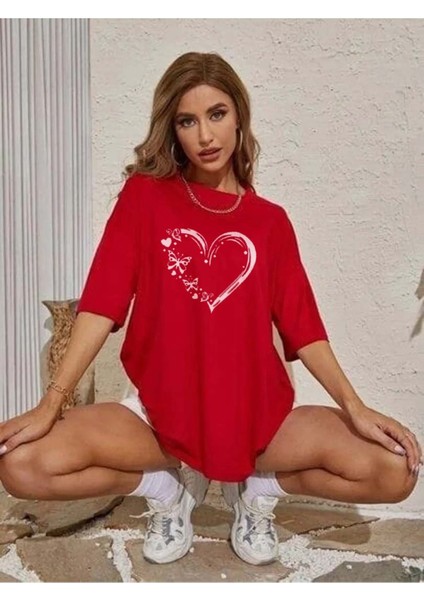 Kelebek Kalp Özel Tasarım Ön Baskılı Tasarım Tshirt