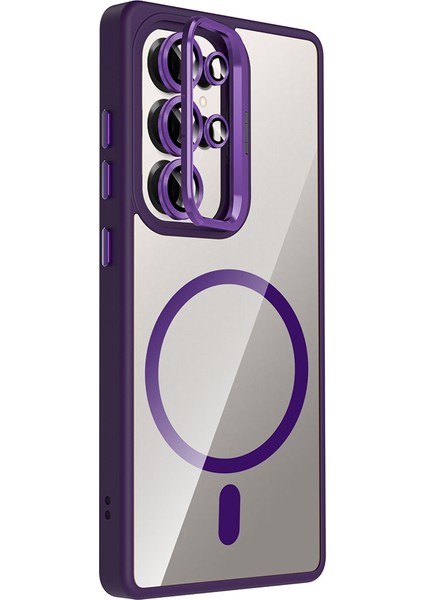 Galaxy S25 Ultra Kılıf Standlı ve Kamera Lens Hediyeli M-Safe Şarj Özellikli Frm Etro Kapak - Deser modelleri