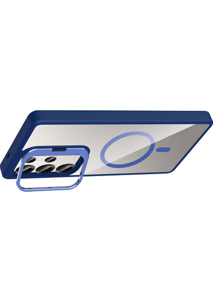 Galaxy S25 Ultra Kılıf Standlı ve Kamera Lens Hediyeli M-Safe Şarj Özellikli Frm Etro Kapak - Deser