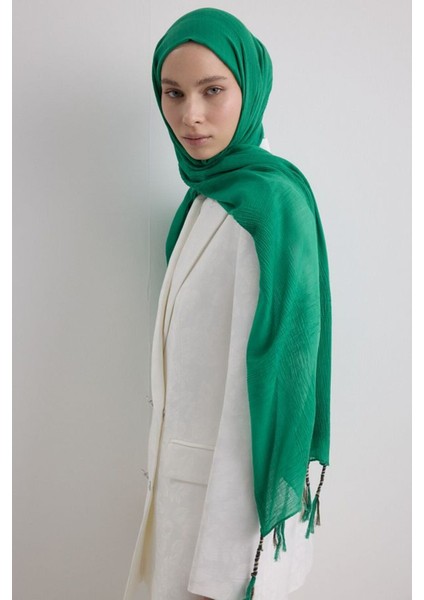 Brıce Canlı Yeşil Uzun Saçak Püsküllü Pamuklu Şal