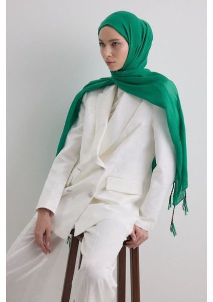 Brıce Canlı Yeşil Uzun Saçak Püsküllü Pamuklu Şal modelleri