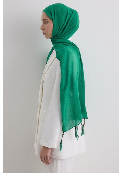 Brıce Canlı Yeşil Uzun Saçak Püsküllü Pamuklu Şal