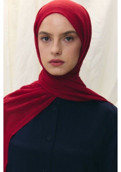 Brıce Kiraz Kırmızı Uzun Saçak Püsküllü Pamuklu Şal