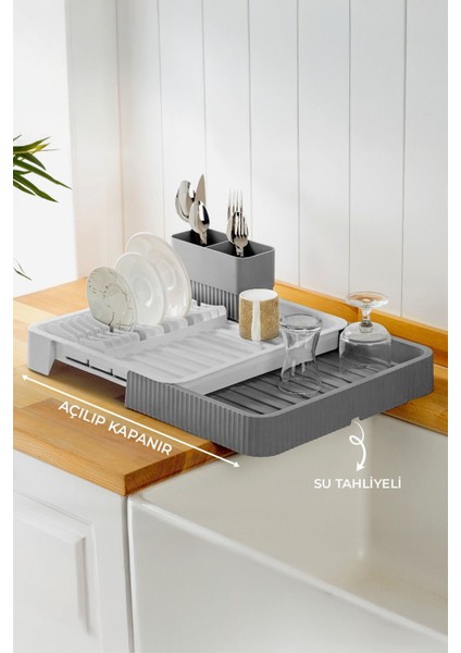 Gri Sürgülü Bulaşık Kurutma Sepeti, Pratik ve Şık Tasarım