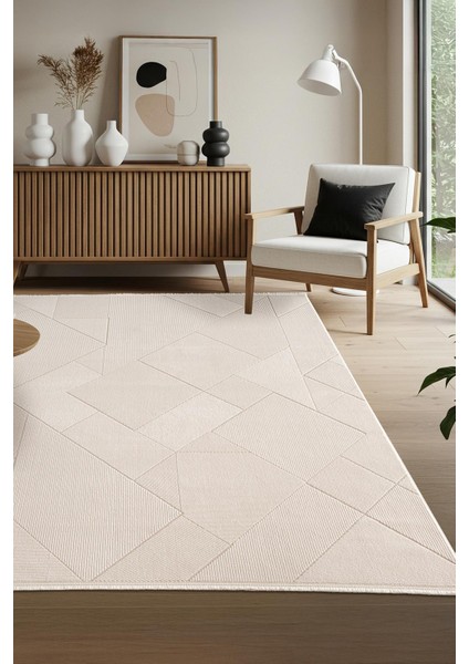 Leon LN002W Beyaz Halı Modern Desen Pamuk Taban Akrilik Tozuaz Salon Yatak Odası Koridor Halısı