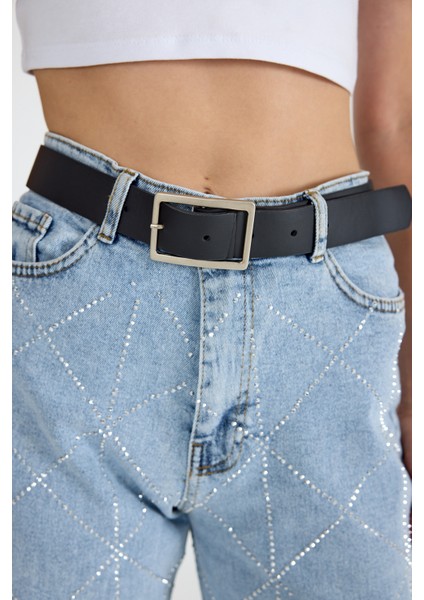 Siyah Gümüş Toka Detaylı Kemer 427