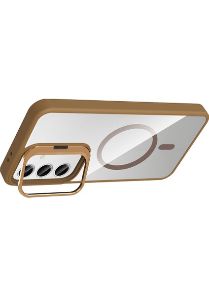 Galaxy S24 Fe Kılıf Standlı ve Kamera Lens Hediyeli M-Safe Şarj Özellikli Frm Etro Kapak - Desert T